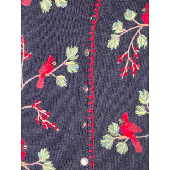 Coldwater Creek Cardinal Embroidered Sweater Women's Large Black Ramie Cotton - Picture 3 of 12